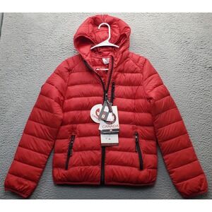 CANADA Weathergear Puffer Jacket Women's Medium Red Hooded Long Sleeve Full‎ Zip